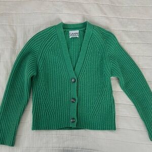 Ganni Green Wool Cardigan XS